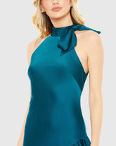 Teal Halter Neck Ruffled Asymmetrical Dress